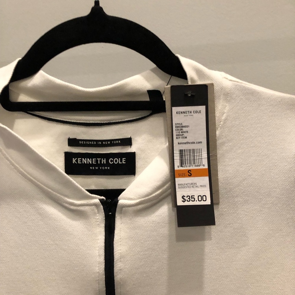 NWOT: Kenneth Cole white shirt sleeve zipped polo